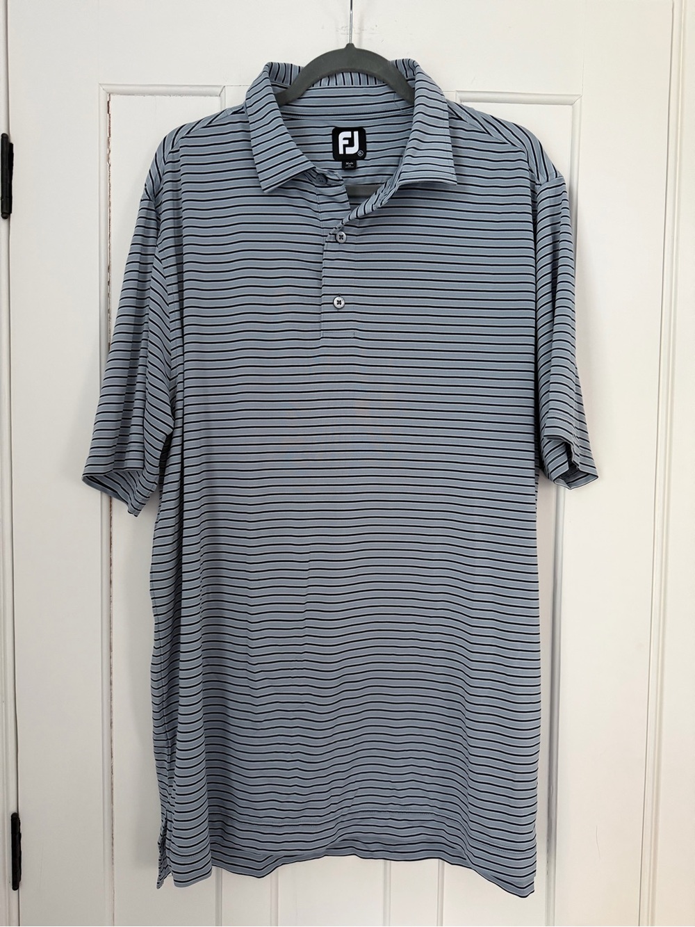 FootJoy Men's Blue and Black Striped Polo